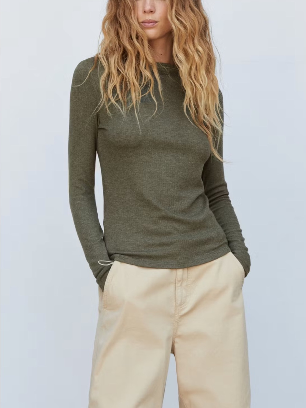 Mango Boatneck Long sleeve T-shirt (Olive Green)